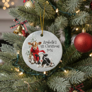 Winterurlaub Bauernhof Kuh 1. Weihnachten  Keramik Ornament