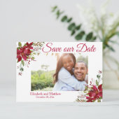 Winterurlaub Burgund Poinsettia Save the Date (Stehend Vorderseite)