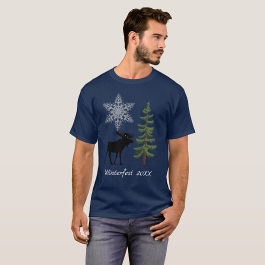 Winterurlaub Elche Snowflake Pine Tree T-Shirt (Vorne ganz)