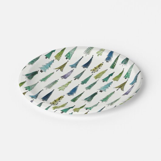 Winterurlaub Evergreen Trees Pappteller (Schrägansicht)