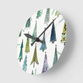 Winterurlaub Evergreen Trees Runde Wanduhr (Winkel)