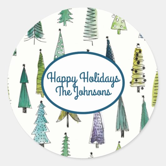 Winterurlaub Evergreen Trees Runder Aufkleber (Vorderseite)