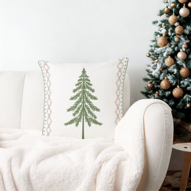 Winterurlaub Gemütliche Hütte Pine Tree Kissen (Winter holiday pine tree throw pillow )