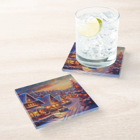 Winterurlaub Glasuntersetzer (Schrägansicht)