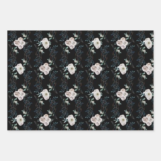 Winterurlaub Hochzeit Rose schwarz Muster Geschenkpapier Set (Vorderseite 3)
