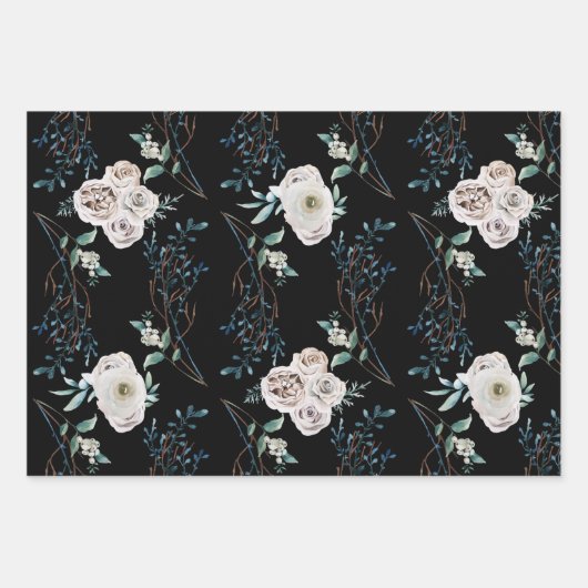 Winterurlaub Hochzeit Rose schwarz Muster Geschenkpapier Set (Vorderseite 2)