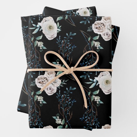 Winterurlaub Hochzeit Rose schwarz Muster Geschenkpapier Set (Beispiel)