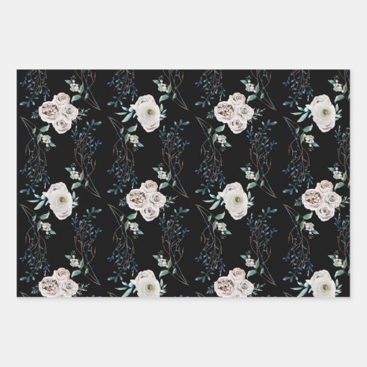 Winterurlaub Hochzeit Rose schwarz Muster Geschenkpapier Set (Vorderseite)