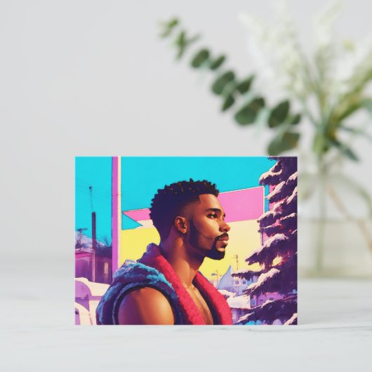 Winterurlaub Hunk 01 Postkarte (Stehend Vorderseite)