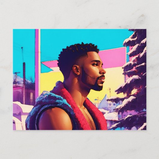 Winterurlaub Hunk 01 Postkarte (Vorderseite)