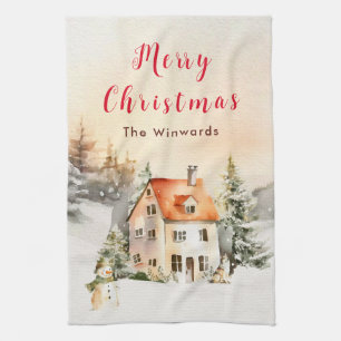 Winterurlaub Hütte Frohe Weihnachten Geschirrtuch
