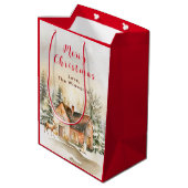 Winterurlaub Hütte Frohe Weihnachten Mittlere Geschenktüte (Rückseite Schrägansicht)