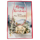 Winterurlaub Hütte Frohe Weihnachten Mittlere Geschenktüte (Vorderseite)