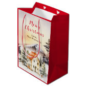 Winterurlaub Hütte Frohe Weihnachten Mittlere Geschenktüte (Rückseite Schrägansicht)