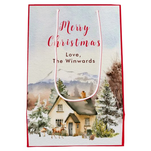 Winterurlaub Hütte Frohe Weihnachten Mittlere Geschenktüte (Rückseite)