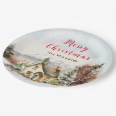 Winterurlaub Hütte Frohe Weihnachten Pappteller (Schrägansicht)