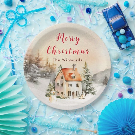 Winterurlaub Hütte Frohe Weihnachten Pappteller (Party)