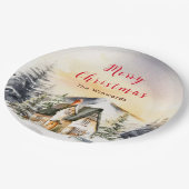 Winterurlaub Hütte Frohe Weihnachten Pappteller (Schrägansicht)