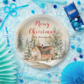 Winterurlaub Hütte Frohe Weihnachten Pappteller (Party)