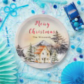 Winterurlaub Hütte Frohe Weihnachten Pappteller (Party)