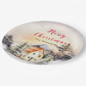 Winterurlaub Hütte Frohe Weihnachten Pappteller (Schrägansicht)