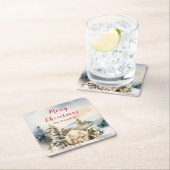 Winterurlaub Hütte Frohe Weihnachten Rechteckiger Pappuntersetzer (Vor Ort)