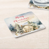 Winterurlaub Hütte Frohe Weihnachten Rechteckiger Pappuntersetzer (angewinkelt)