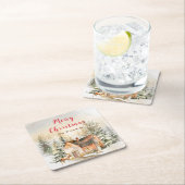 Winterurlaub Hütte Frohe Weihnachten Rechteckiger Pappuntersetzer (Vor Ort)