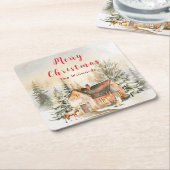 Winterurlaub Hütte Frohe Weihnachten Rechteckiger Pappuntersetzer (angewinkelt)