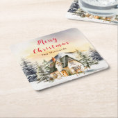 Winterurlaub Hütte Frohe Weihnachten Rechteckiger Pappuntersetzer (angewinkelt)