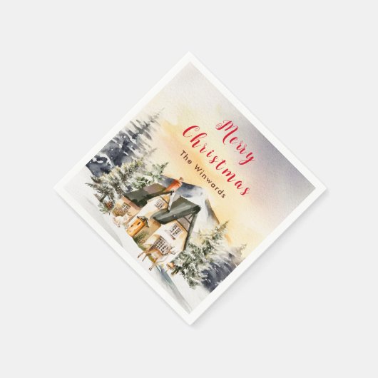 Winterurlaub Hütte Frohe Weihnachten Serviette (Ecke)