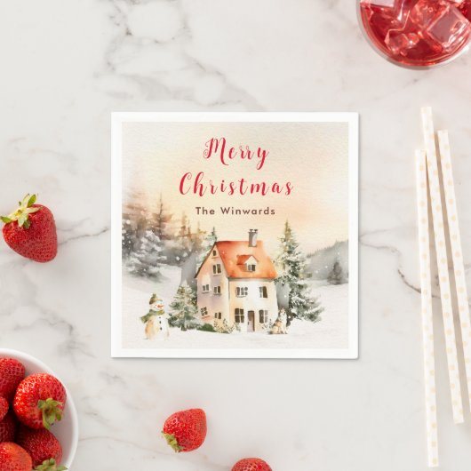 Winterurlaub Hütte Frohe Weihnachten Serviette (Beispiel)