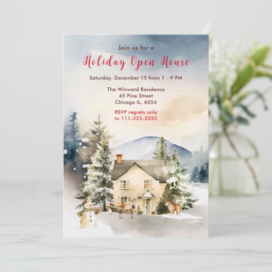 Winterurlaub Hütte Offenes Haus Einladung (Stehend Vorderseite)