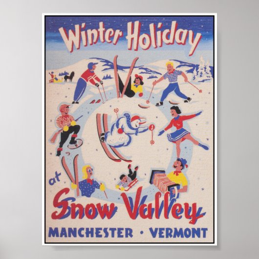 Winterurlaub im Snow Valley Vermont Vintage Skipis Poster (Vorne)