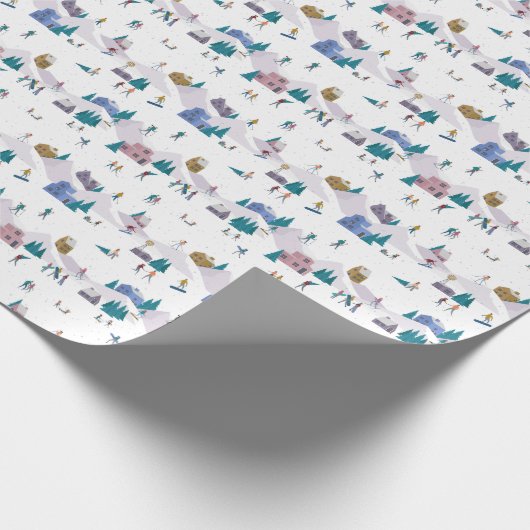 Winterurlaub in den Alpen: Aktive Menschen nahtlos Geschenkpapier (Ecke)