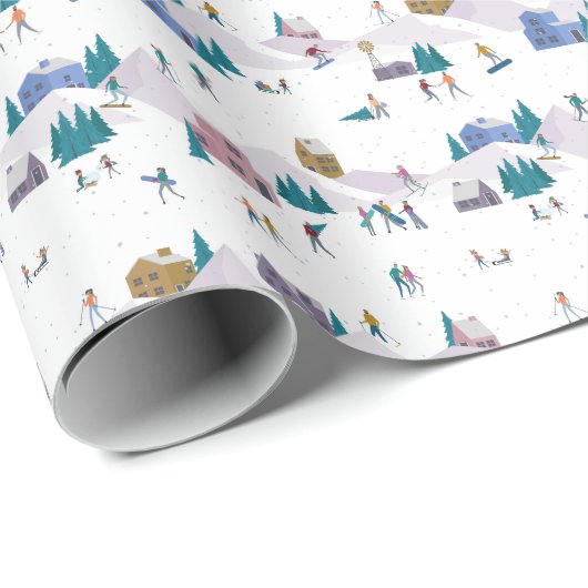 Winterurlaub in den Alpen: Aktive Menschen nahtlos Geschenkpapier (Rolleneckpunkt)