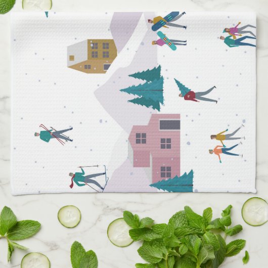 Winterurlaub in den Alpen: Aktive Menschen nahtlos Geschirrtuch (Gefaltet)