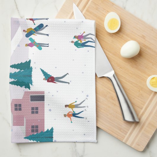 Winterurlaub in den Alpen: Aktive Menschen nahtlos Geschirrtuch (Viertel Falte)