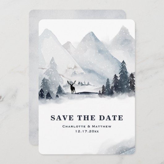 Winterurlaub in den Bergen retten Datum Save The Date (Vorne/Hinten)