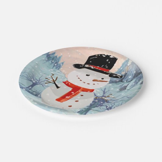Winterurlaub in Snowman | Weihnachten Pappteller (Schrägansicht)