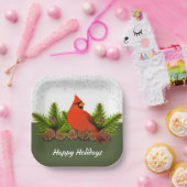 Winterurlaub Kardinal Pinecones und Schneeflocken Pappteller (Party)