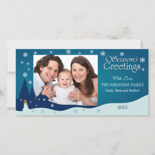 Winterurlaub Landschaft mit Snowman Foto Cards Feiertagskarte