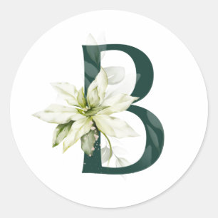 Winterurlaub MONOGRAM - Grüner Buchstabe Poinsetti Runder Aufkleber