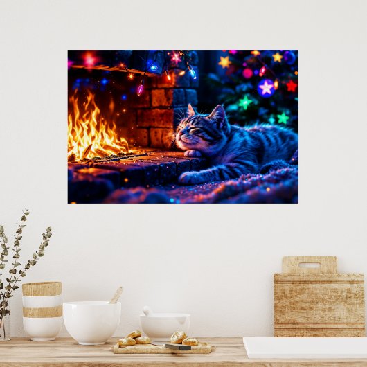 Winterurlaub niedliche Katzenjause Poster (Küche)