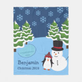 Winterurlaub Penguin und Schneemann Weihnachten Fleecedecke (Vorderseite)
