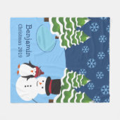 Winterurlaub Penguin und Schneemann Weihnachten Fleecedecke (Vorderseite (Horizontal))