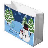 Winterurlaub Penguin und Schneemann Weihnachten Große Geschenktüte (Vorderseite Schrägansicht)