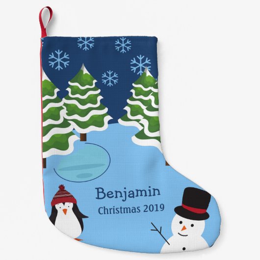 Winterurlaub Penguin und Schneemann Weihnachten Kleiner Weihnachtsstrumpf (Vorderseite)