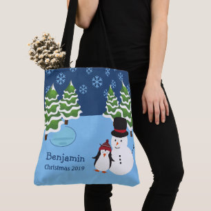 Winterurlaub Penguin und Schneemann Weihnachten Tasche