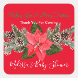 Winterurlaub Pinecones Poinsettia Vielen Dank Quadratischer Aufkleber
